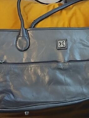 Dark Grey Leather Tote Bag